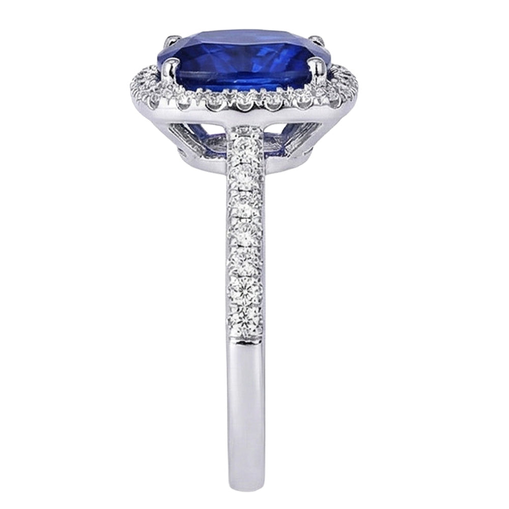 Halo srilankischer Saphir und Aus der Erde Abgebauter Natürlicher Diamant Weißgold 14K Ring 7.80 Ct