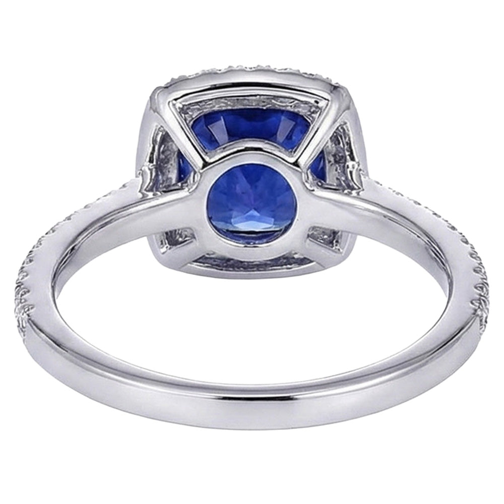 Halo srilankischer Saphir und Aus der Erde Abgebauter Natürlicher Diamant Weißgold 14K Ring 7.80 Ct