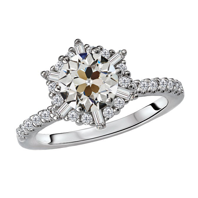 Edler Diamant Antik-Kissen-Schliff Halo-Ring in 14 Karat Weißgold – Hauptansicht