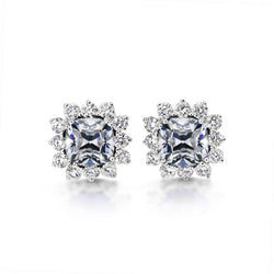 14K Weißgold Edler Diamant Ohrringe – 1,50-Karat Kissen-Schliff