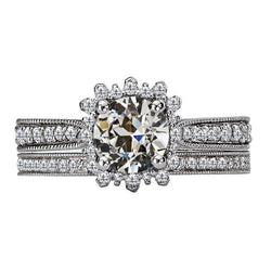 14K Weißgold Altschliff Diamant Halo-Verlobungsring 3,50 Karat