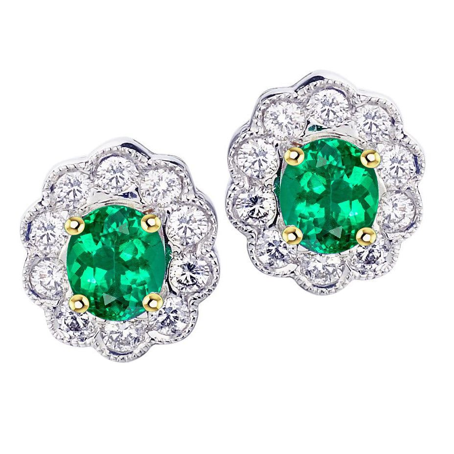 Smaragd Oval Gemstone Earring in Bicolor 14K Gold – Hauptansicht