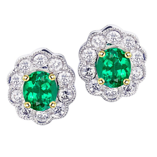 Smaragd Oval Gemstone Earring in Bicolor 14K Gold – Hauptansicht
