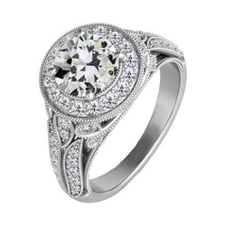 14K Weißgold Brillant Halo-Fassung Ring – 2-Karat Old Mine Cut
