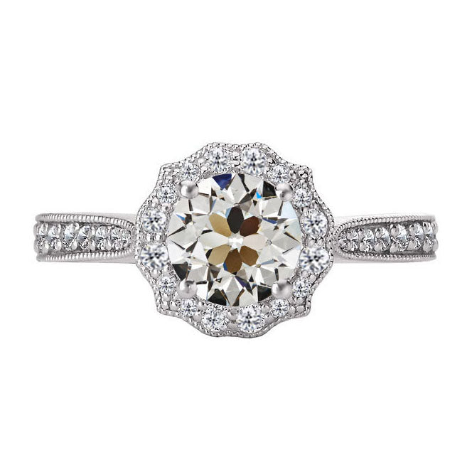 Edler Diamant Antik-Kissen-Schliff Halo-Fassung Ring in 14K Weißgold – Hauptansicht
