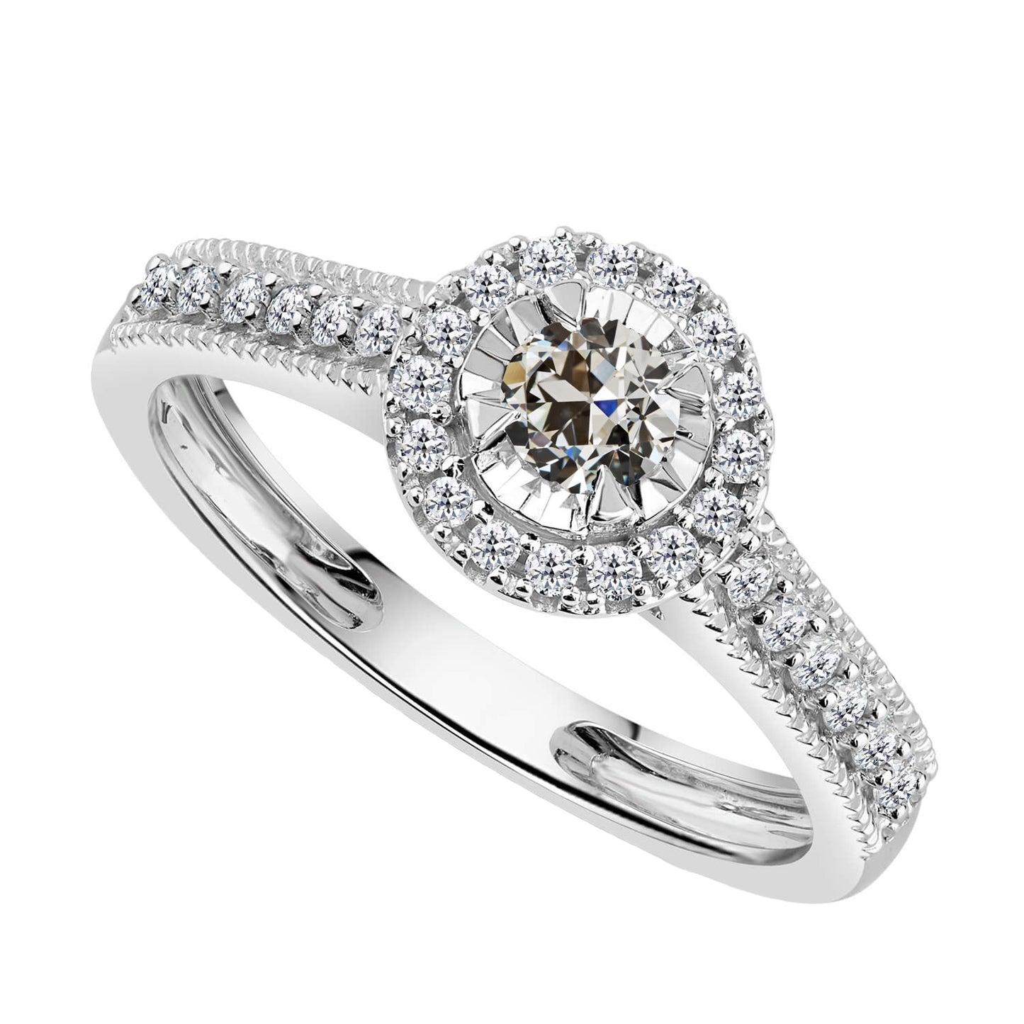 Diamant Halo-Fassung Ring 3-Karat 14 Karat Weißgold – Hauptansicht