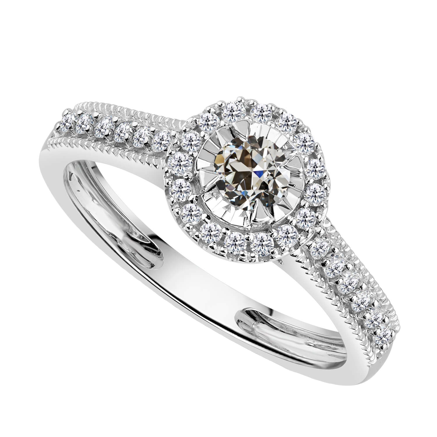 Diamant Halo-Fassung Ring 3-Karat 14 Karat Weißgold – Hauptansicht
