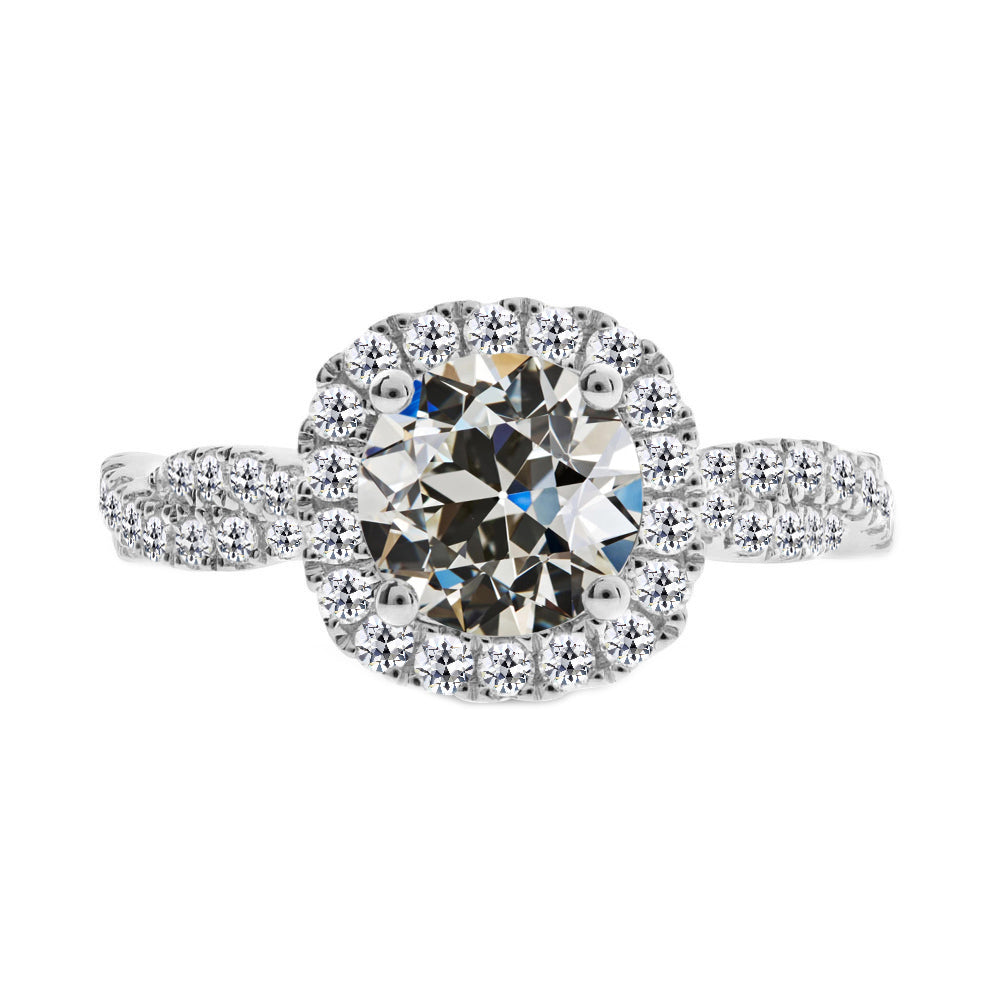 Diamant Old Mine Cut Halo-Ring in 14K Weißgold – Hauptansicht