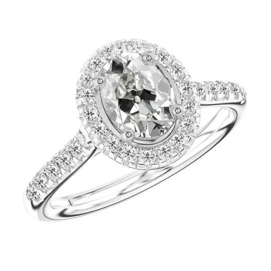 Edler Diamant Halo-Ring 3-Karat 14 Karat Weißgold – Hauptansicht