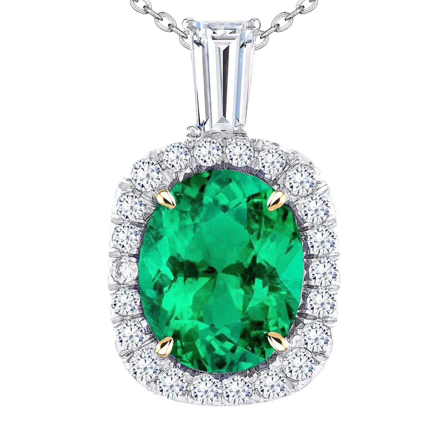 Stein-Halskette Zweifarbiges 14K Gold mit Edler Smaragd – Hauptansicht
