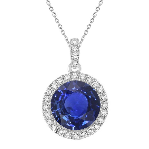 Blauer Saphir Brillantschliff Edelstein-Anhänger in 14K Weißgold – Hauptansicht