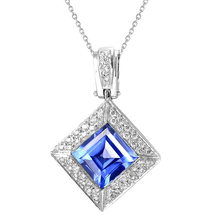 Prinzess-Schliff Royalblauer Saphir Ring in 14 Karat Weißgold – Hauptansicht