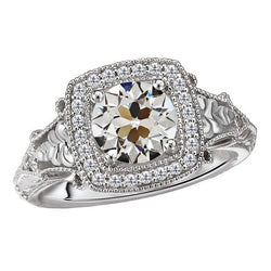 Antik Halo-Fassung Ring – Diamant 4 Karat 14K Weißgold