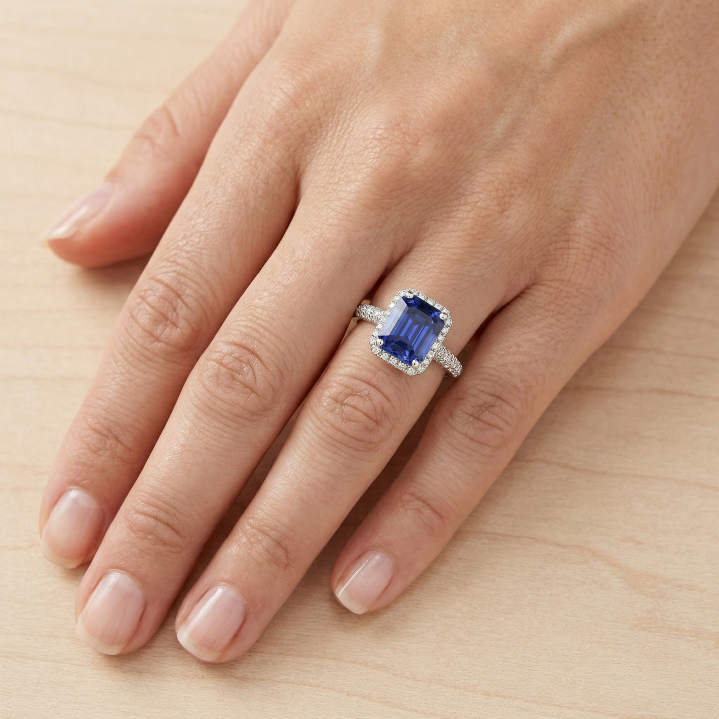 Halo Saphir Verlobungsring Zweireihig Pave Set Natürlicher Diamant ( nicht im Labor gezüchtet )en 4 Karat