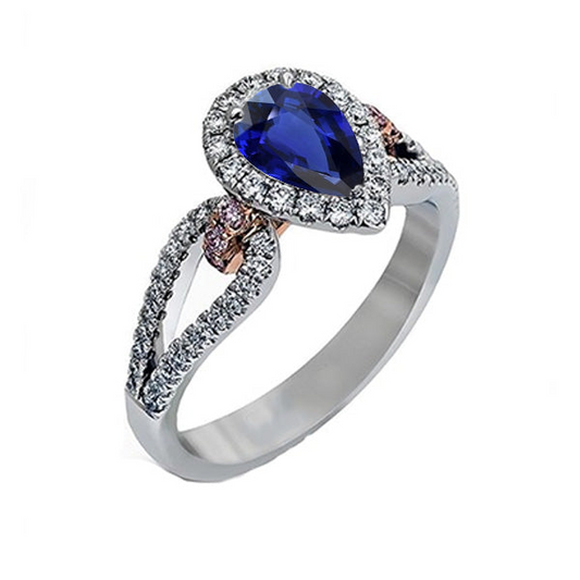 Halo Birne Ceylon Saphir Ring Diamant Damen Schmuck