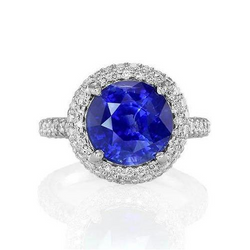 Halo Aus der Erde Abgebauter Natürlicher Diamant Ring Rund Schliff Und Blauem Saphir aus Sri Lanka 14K