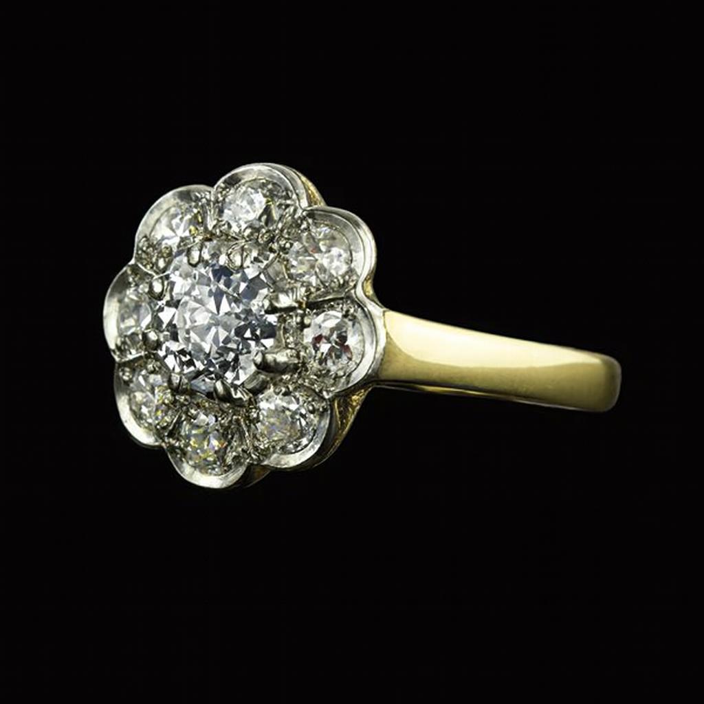 Halo Old Mine Cut Echt Aus der Erde Abgebauter Natürlicher Diamantring Zweifarbiger Blumenstil Schmuck 3 Karat