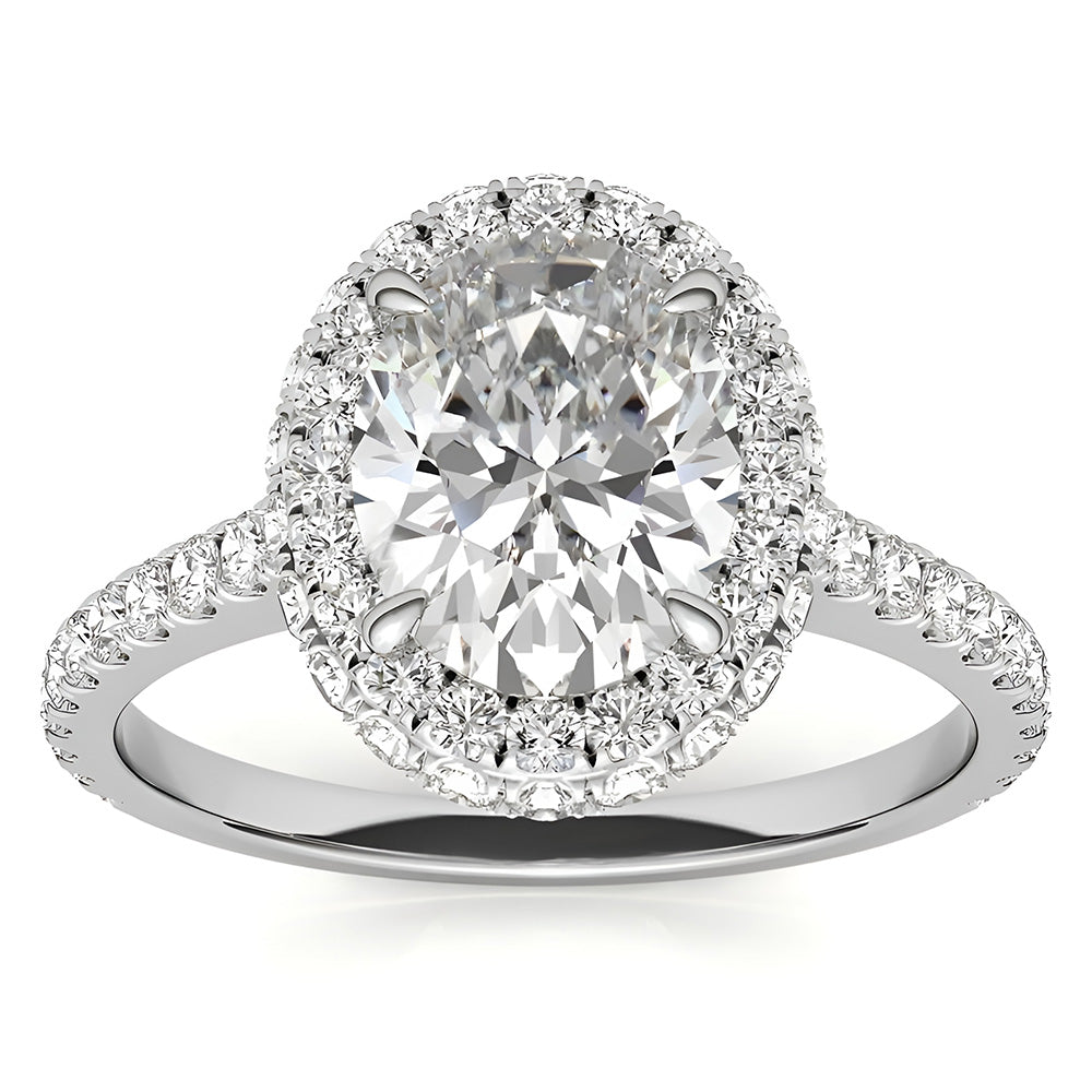 Brillant Halo-Verlobungsring 4,50-Karat 14K Weißgold – Frontansicht