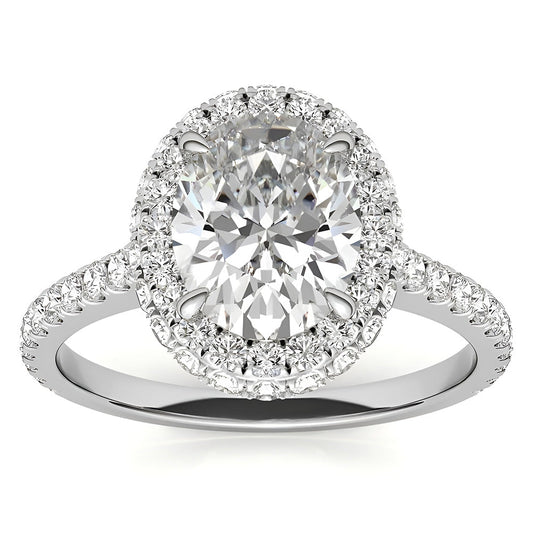Brillant Halo-Verlobungsring 4,50-Karat 14K Weißgold – Frontansicht