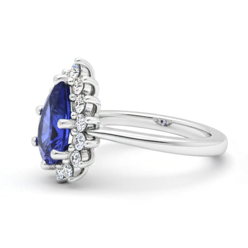 Halo Ring Star Style Birne Ceylon Saphir & Aus der Erde Abgebauter Natürlicher Diamanten 3,50 Karat