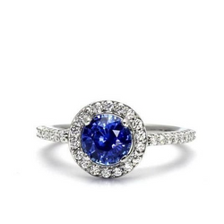Halo Runden Ceylon Saphir Aus der Erde Abgebauter Natürlicher Diamant Ring Weiß Gold 14K