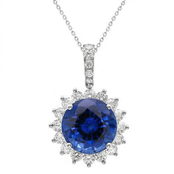 Halskette mit blauem Saphir und Aus der Erde Abgebauter Natürlicher Diamanten 8.40 Karat Weißgold 14K