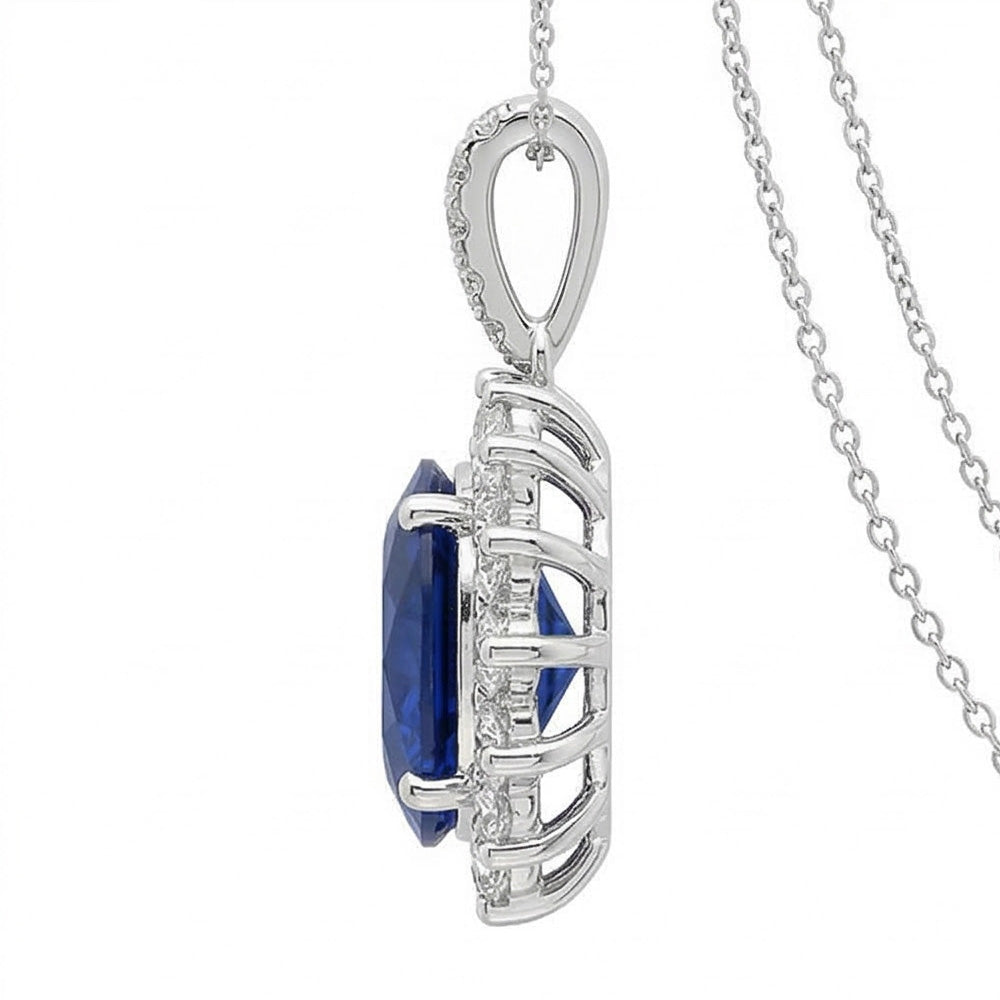 Halskette mit blauem Saphir und Aus der Erde Abgebauter Natürlicher Diamanten 8.40 Karat Weißgold 14K