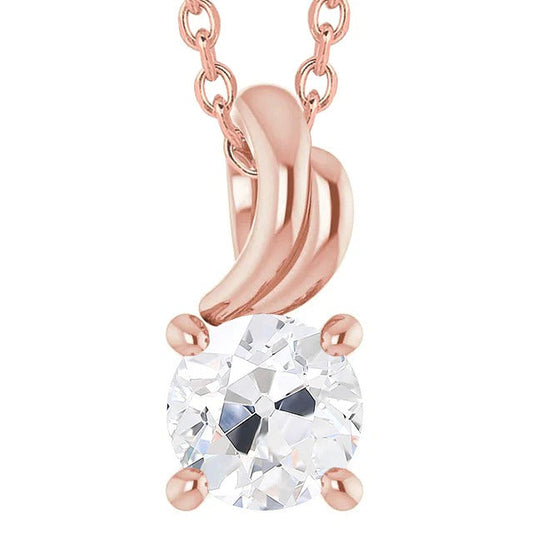 Halskette mit rundem Echt Diamantanhänger, Roségold, 14 Karat, alter Minenschliff, 3.50 Karat