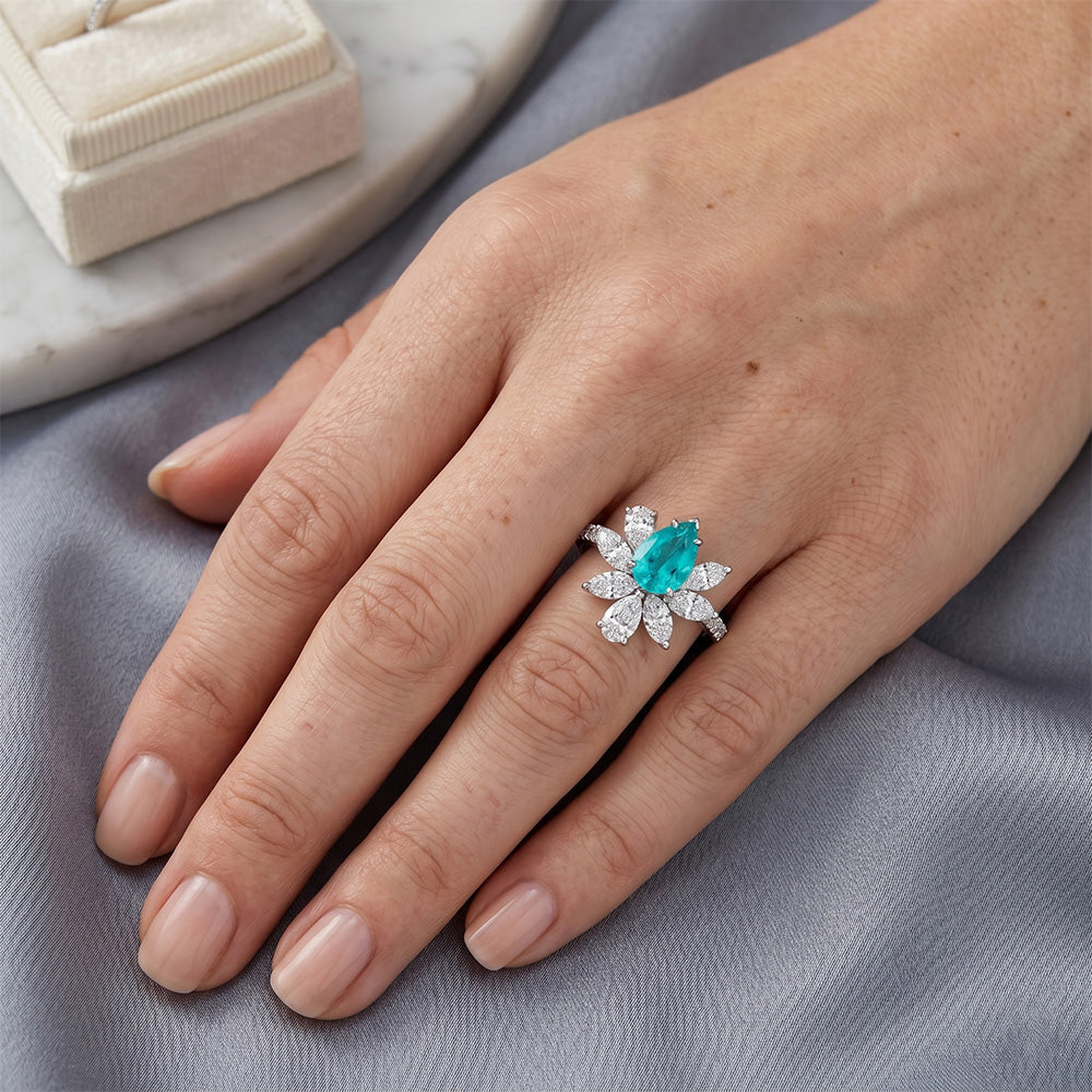 Handgefertigter Halo-Ring mit VVS Paraiba-Turmalin – 1,25 Karat
