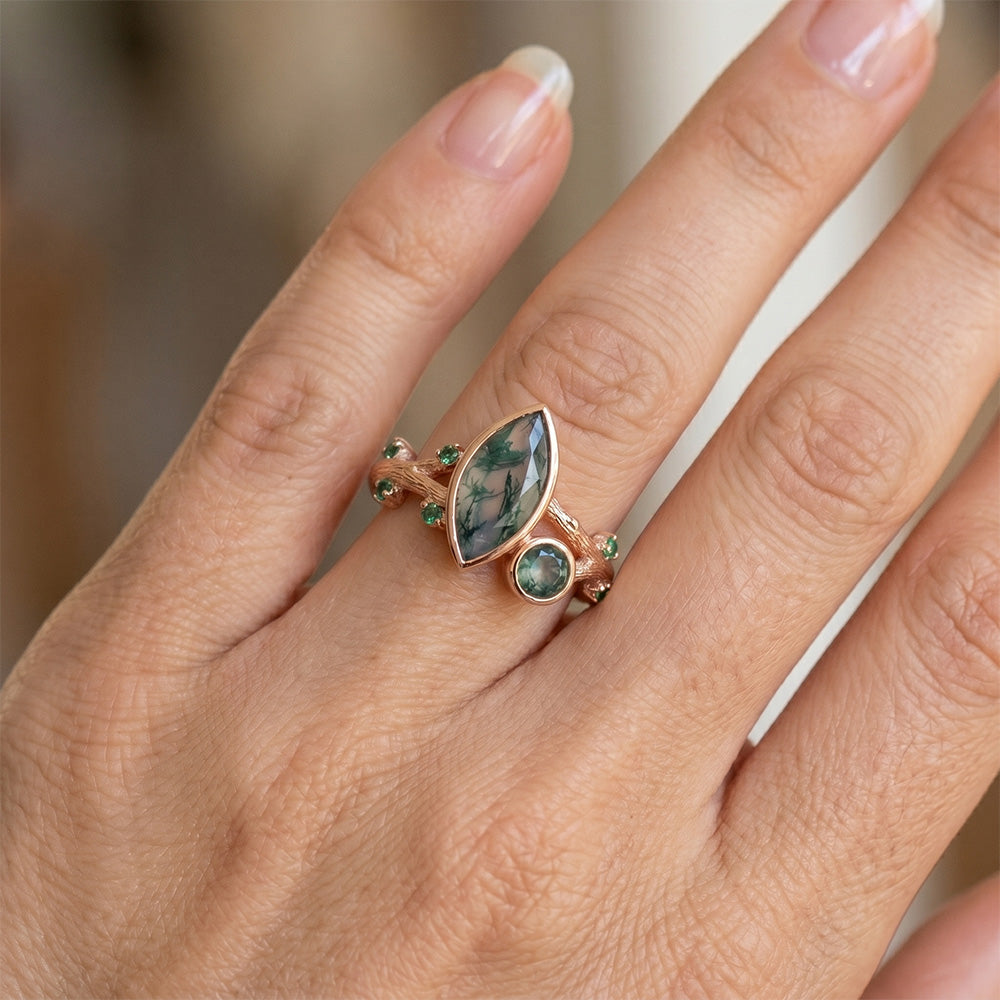 Handgemachter 1,50-Karat Moss Agate Schmuckstein-Ring
