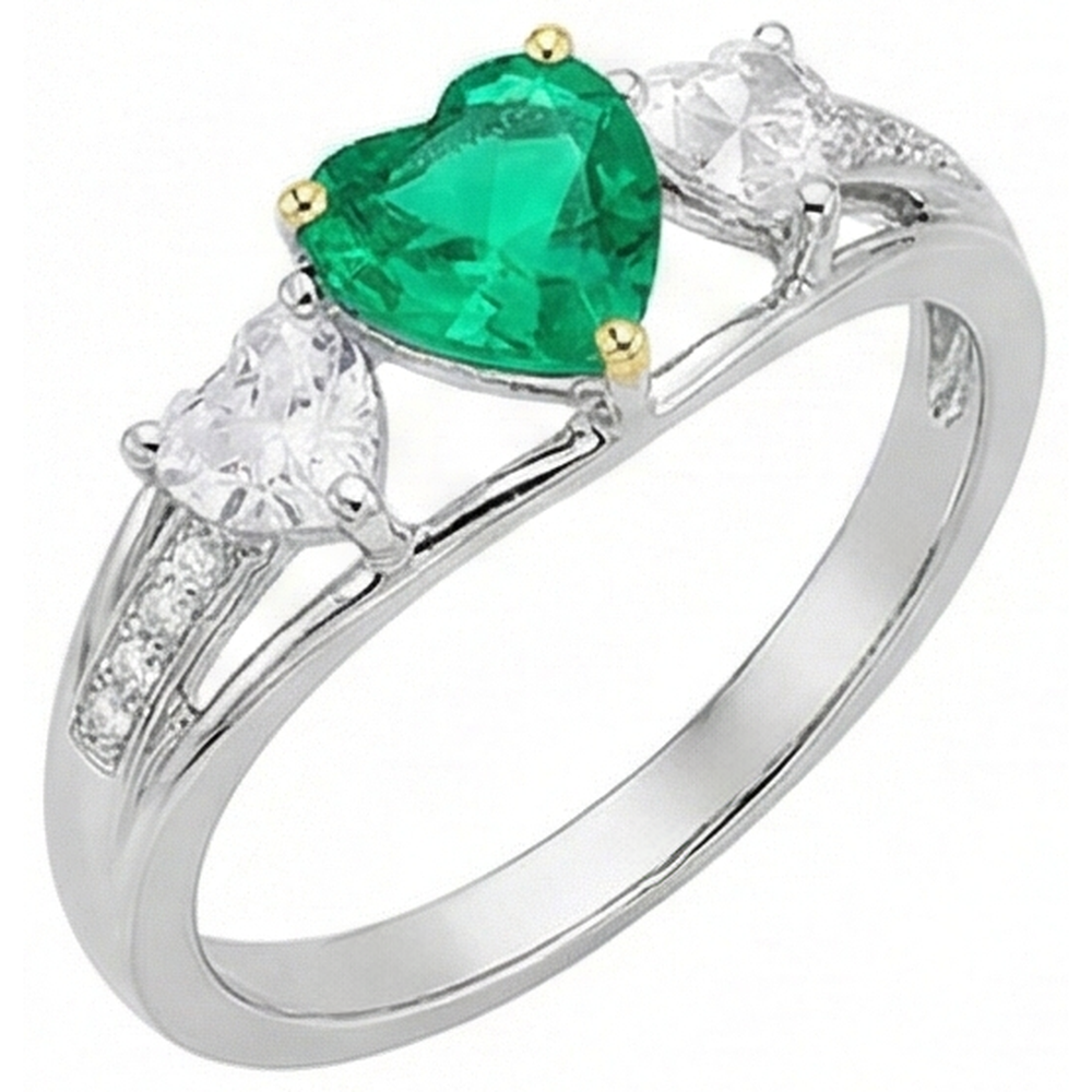 Edler Smaragd Farbstein-Ring 1-Karat Zweifarbiges 14K Gold – Seitenansicht