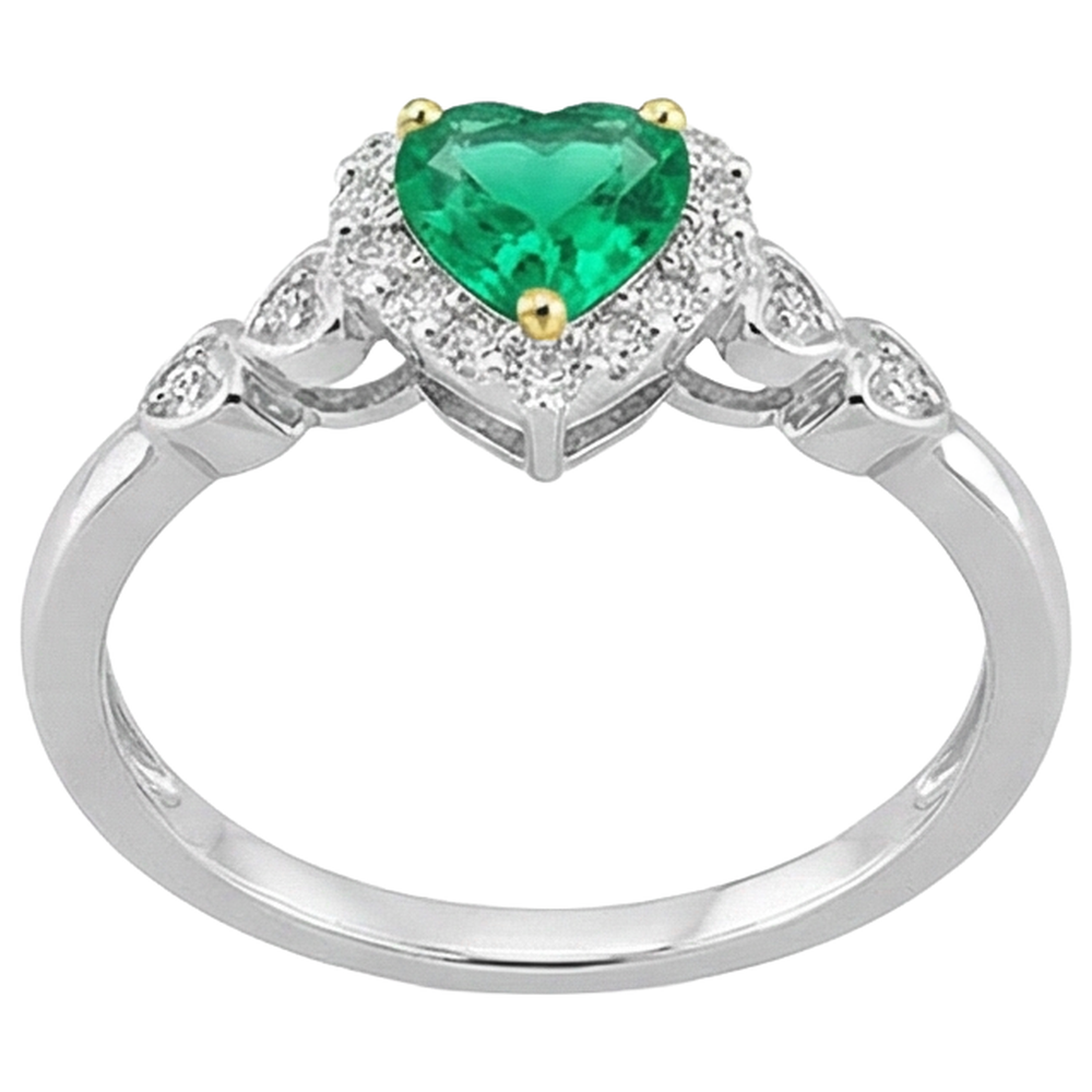 Herzform Kolumbianischer Smaragd Ring in Bicolor 14K Gold – Schrägansicht
