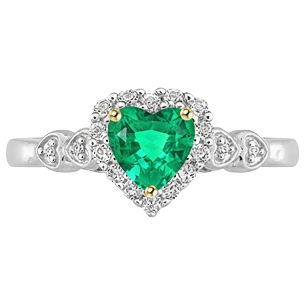 Kolumbianischer Smaragd Herzform Edelstein-Ring in Bicolor 14K Gold – Frontansicht