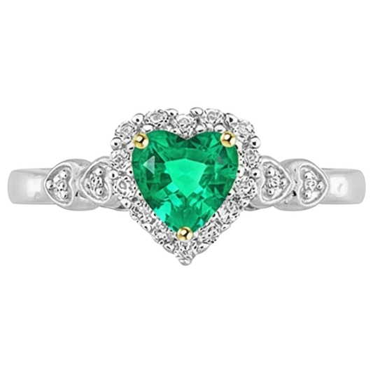 Kolumbianischer Smaragd Herzform Edelstein-Ring in Bicolor 14K Gold – Frontansicht