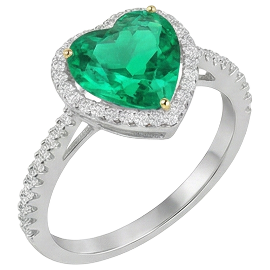 Erdgewonnener Kolumbianischer Smaragd Edelstein-Ring 2 Karat Bicolor 14K Gold – Frontansicht
