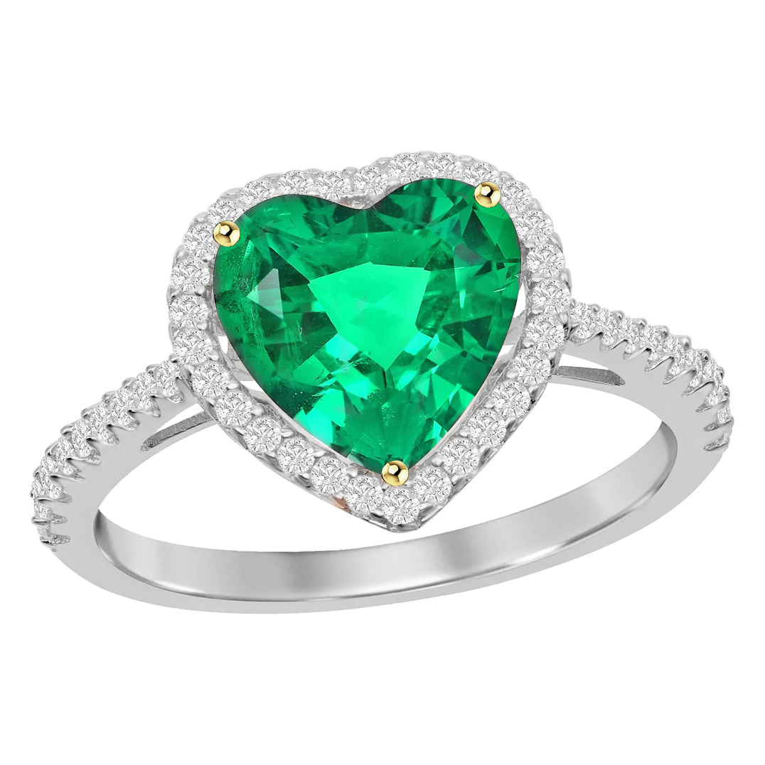 Herzform Kolumbianischer Smaragd Ring in Bicolor 14K Gold – Hauptansicht