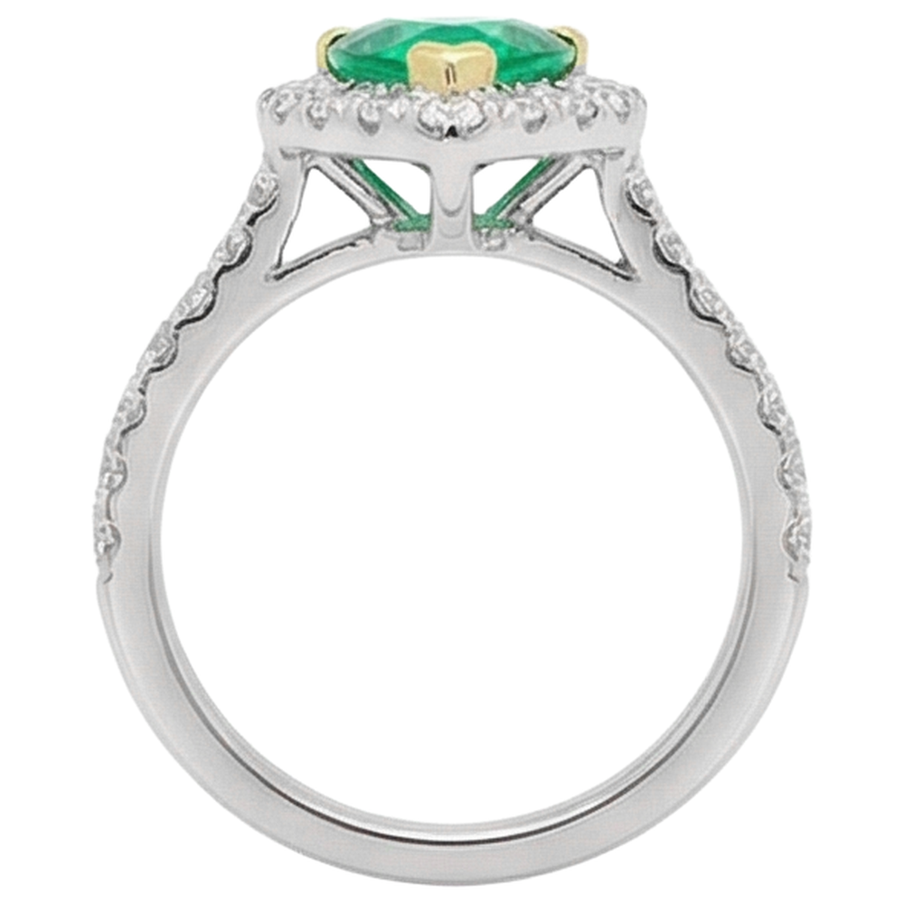Herzform Edler Smaragd Ring in Bicolor 14K Gold – Draufsicht