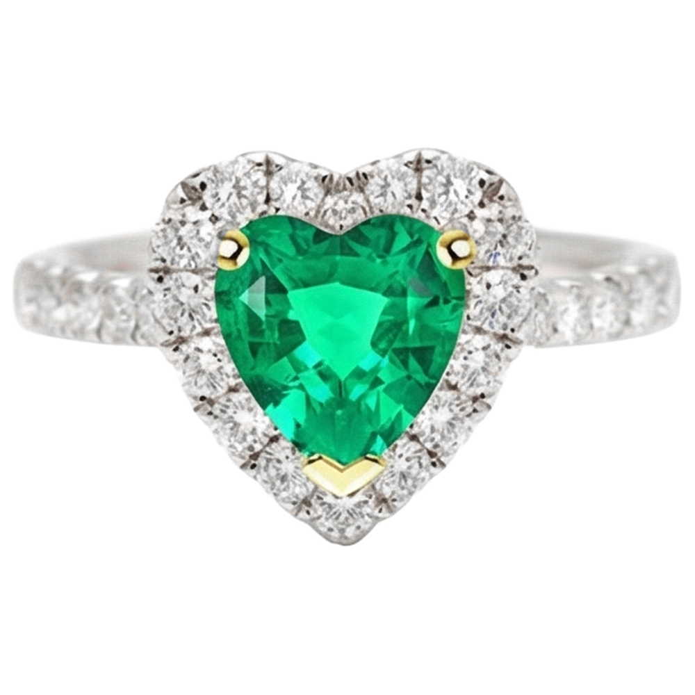 Herzform Edler Smaragd Ring in Bicolor 14K Gold – Seitenansicht