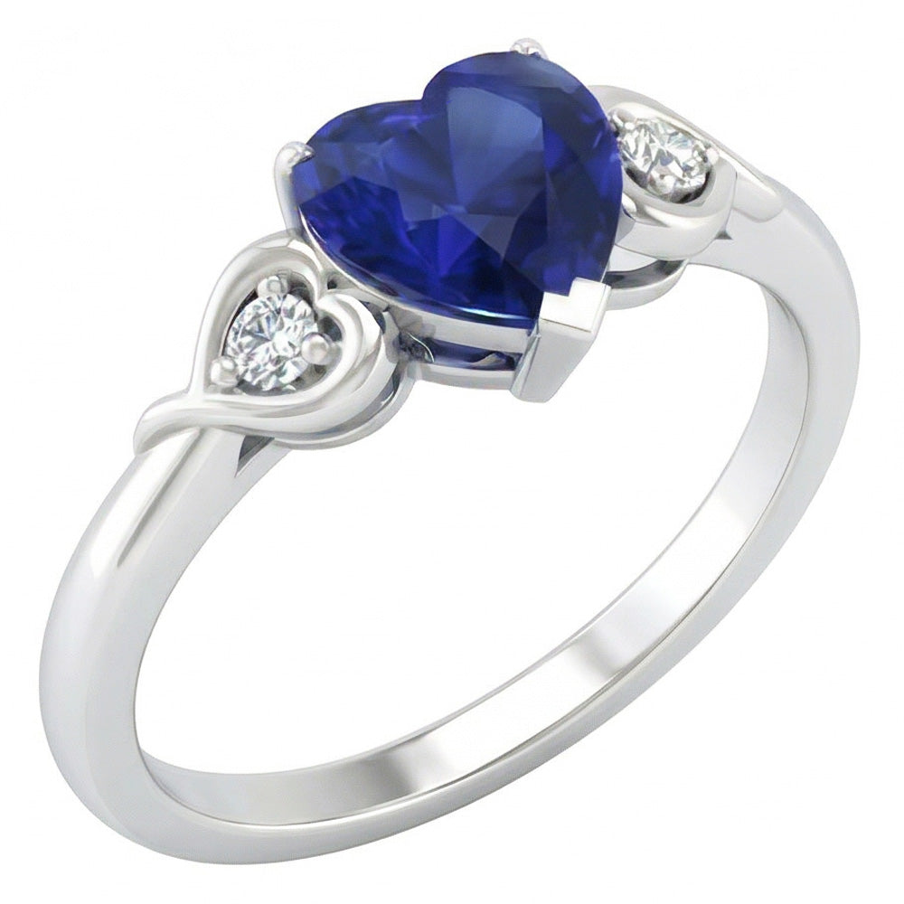 Heart Three Stone Natürlicher Diamant ( nicht im Labor gezüchtet ) & Deep Blue Saphir Ring 1,75 Karat