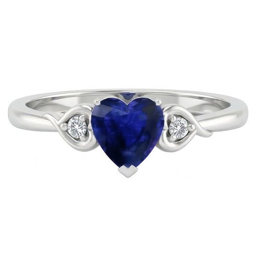 Heart Three Stone Natürlicher Diamant ( nicht im Labor gezüchtet ) & Deep Blue Saphir Ring 1,75 Karat