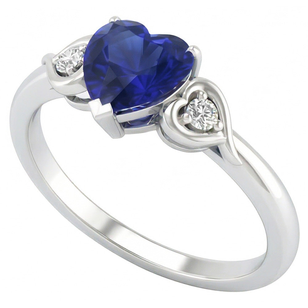 Heart Three Stone Natürlicher Diamant ( nicht im Labor gezüchtet ) & Deep Blue Saphir Ring 1,75 Karat