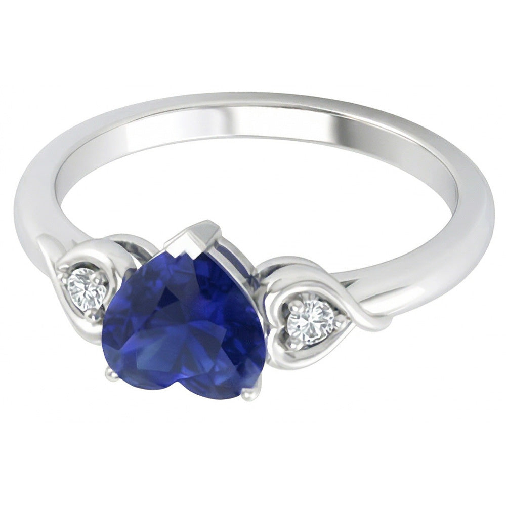 Heart Three Stone Natürlicher Diamant ( nicht im Labor gezüchtet ) & Deep Blue Saphir Ring 1,75 Karat