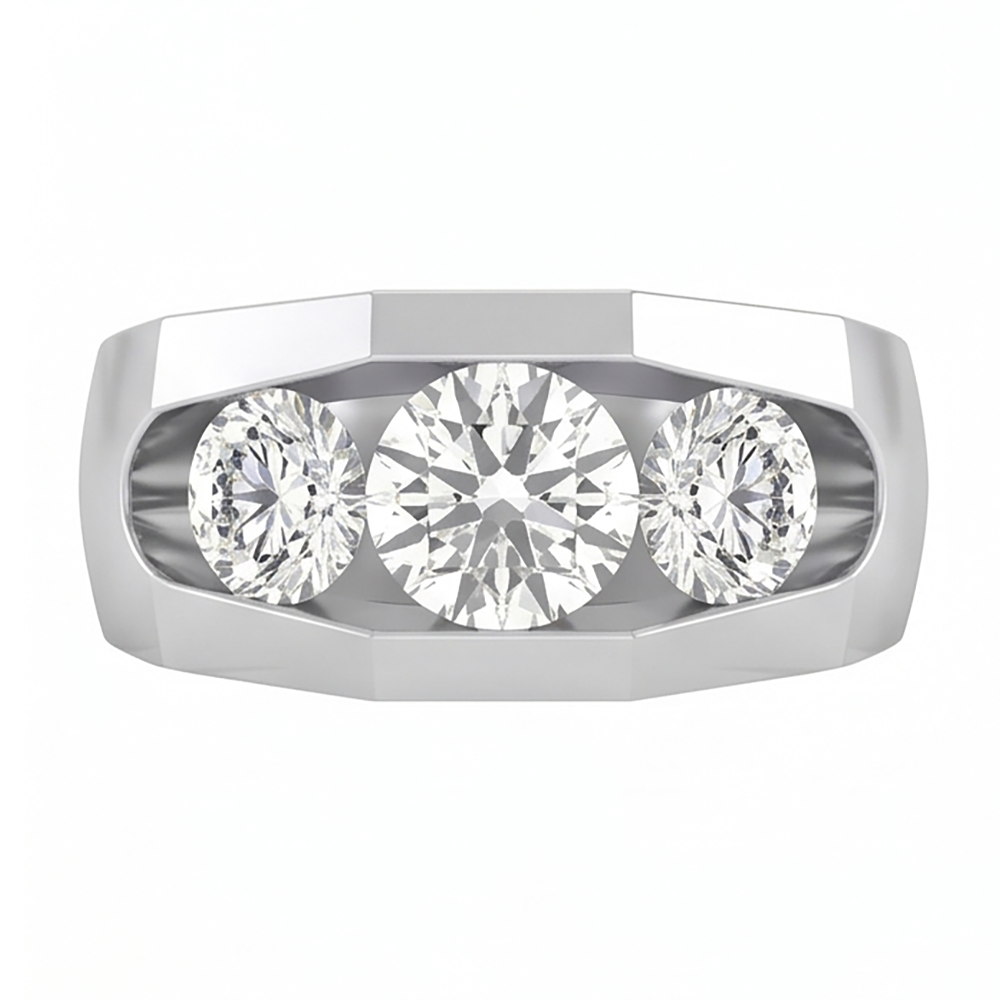 Herren Echt Aus der Erde Abgebauter Natürlicher Diamantring 3 Stein