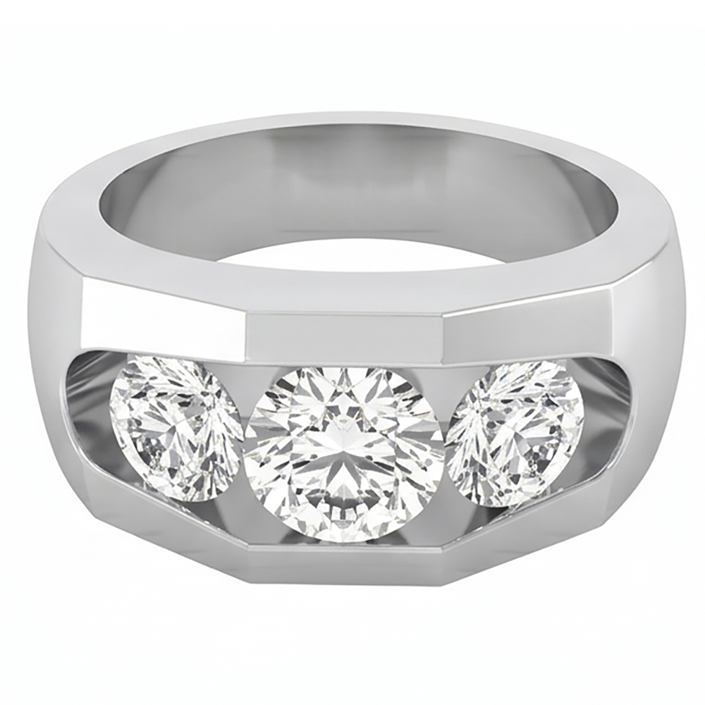 Herren Echt Aus der Erde Abgebauter Natürlicher Diamantring 3 Stein