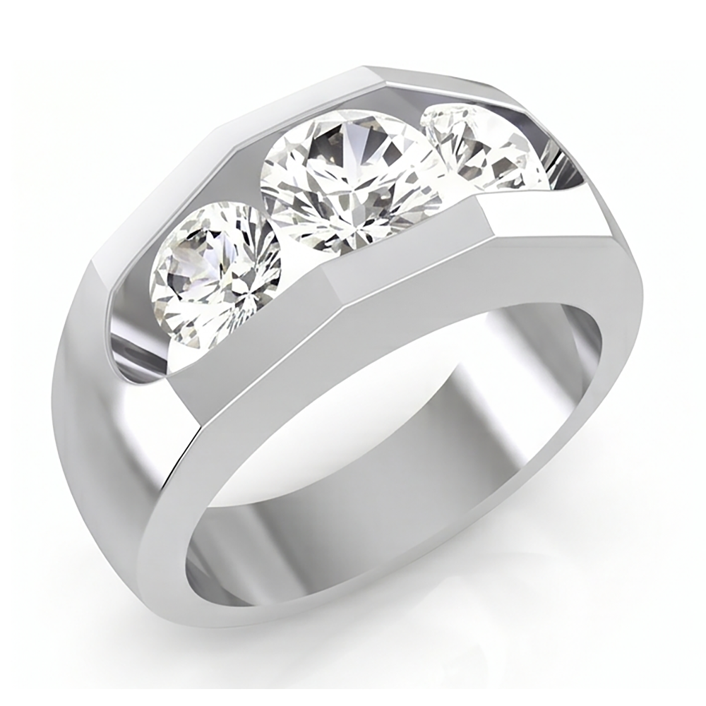 Herren Echt Aus der Erde Abgebauter Natürlicher Diamantring 3 Stein