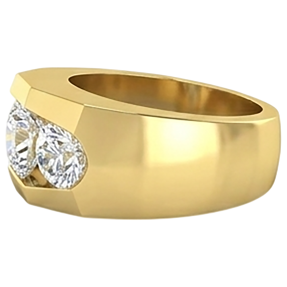 Herren Echt Aus der Erde Abgebauter Natürlicher Diamantring 3 Stein
