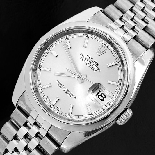 Herren-Herrenuhr Rolex Date Just, Verdeckter Verschluss silbernes Zifferblatt, Jubilee-Band versteckt