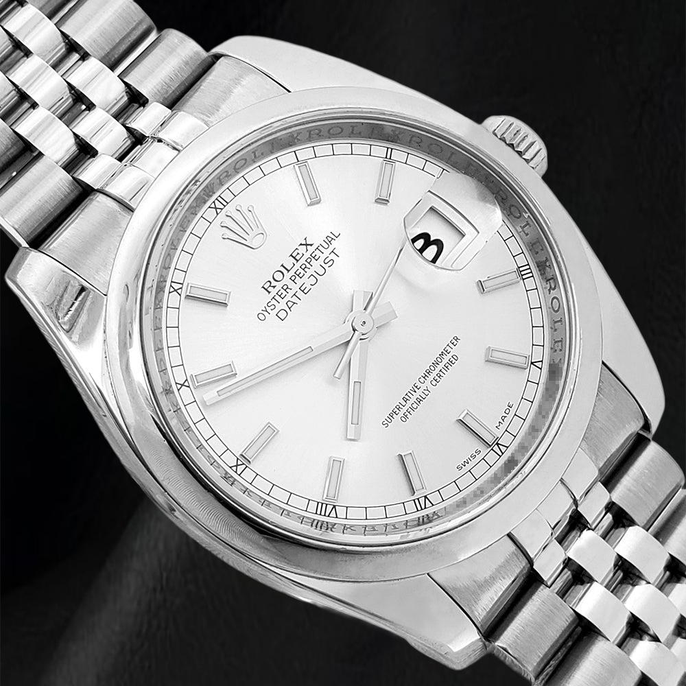 Herren-Herrenuhr Rolex Date Just, Verdeckter Verschluss silbernes Zifferblatt, Jubilee-Band versteckt