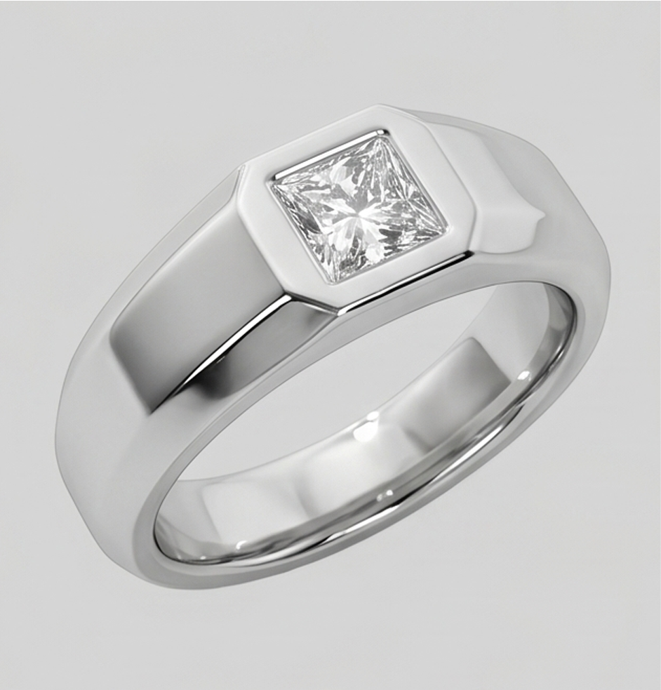 Herren Ring Prinzessin Schliff Aus der Erde Abgebauter Natürlicher Diamant Weiß Gold