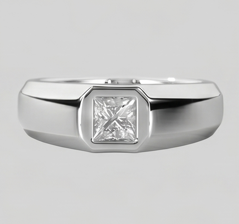 Herren Ring Prinzessin Schliff Aus der Erde Abgebauter Natürlicher Diamant Weiß Gold